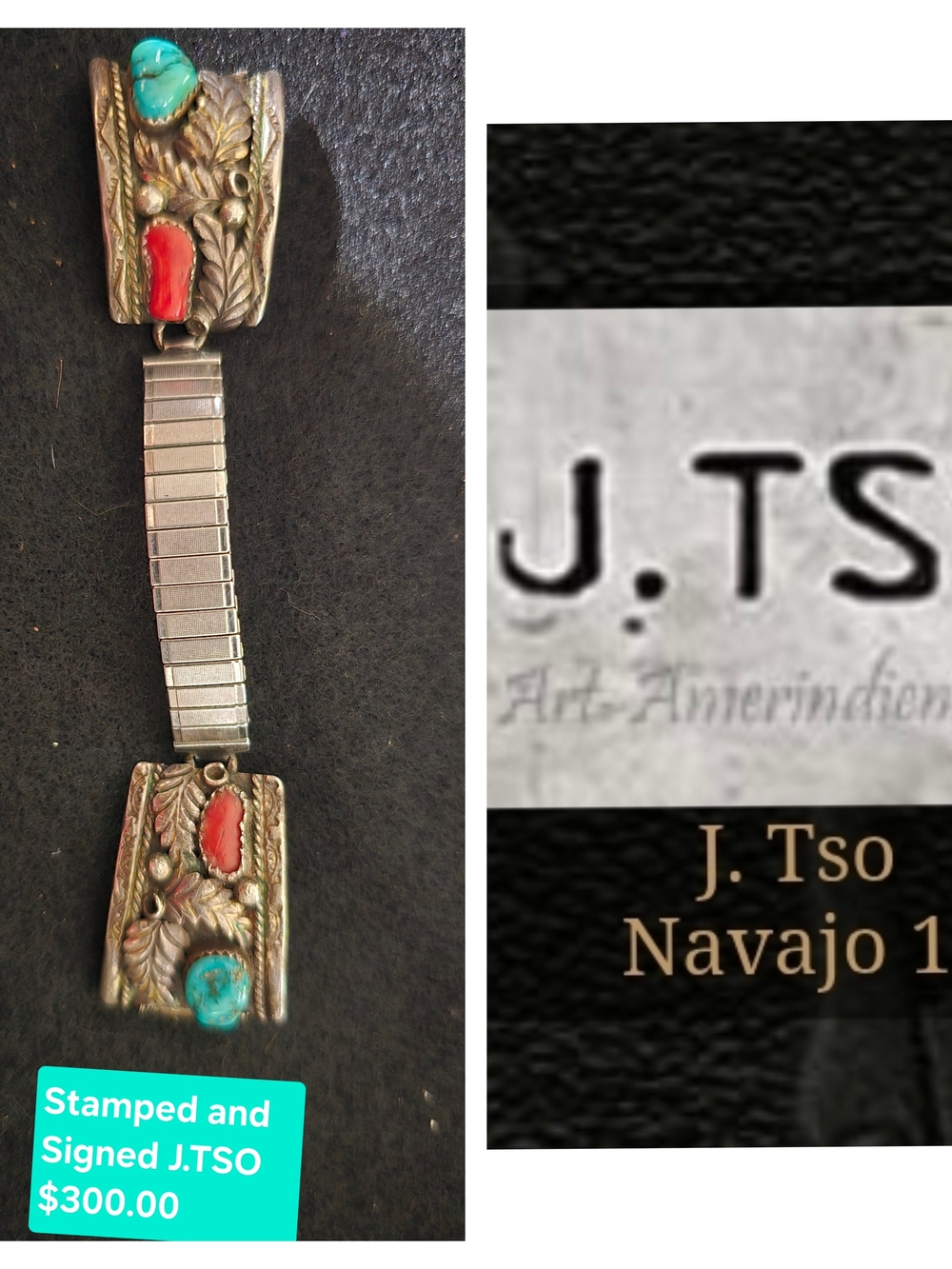 Navajo Turquoise & Coral Silver Bracelet